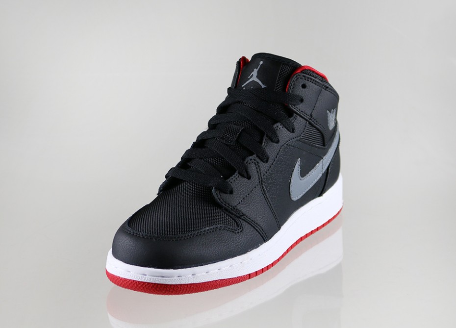 nike air jordan 1 mid bg, Nike Air Jordan 1 Mid BG (Black / Cool Grey - Gym Red)